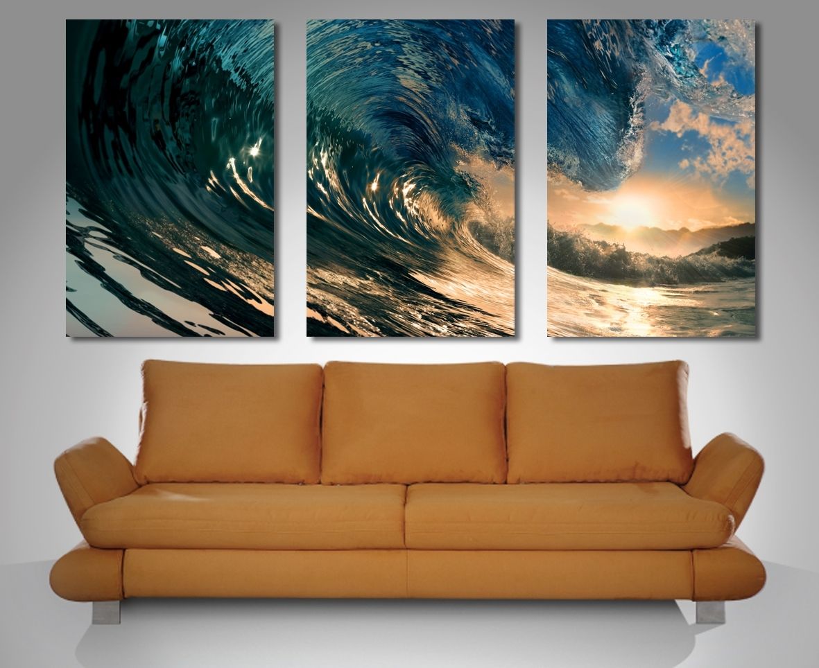 Crystal Waves Panel Canvas Print New 3 Panel Wall Art – Home Design Intended For Panel Wall Art (View 7 of 20)