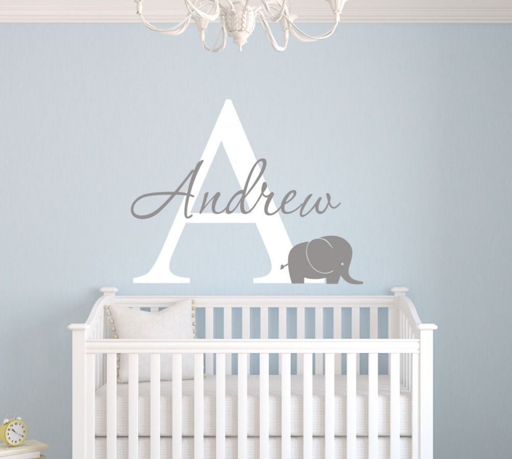 Custom Elephant Name Wall Decal For Boys Baby Room Decor Elephant With Regard To Name Wall Art (View 6 of 20)