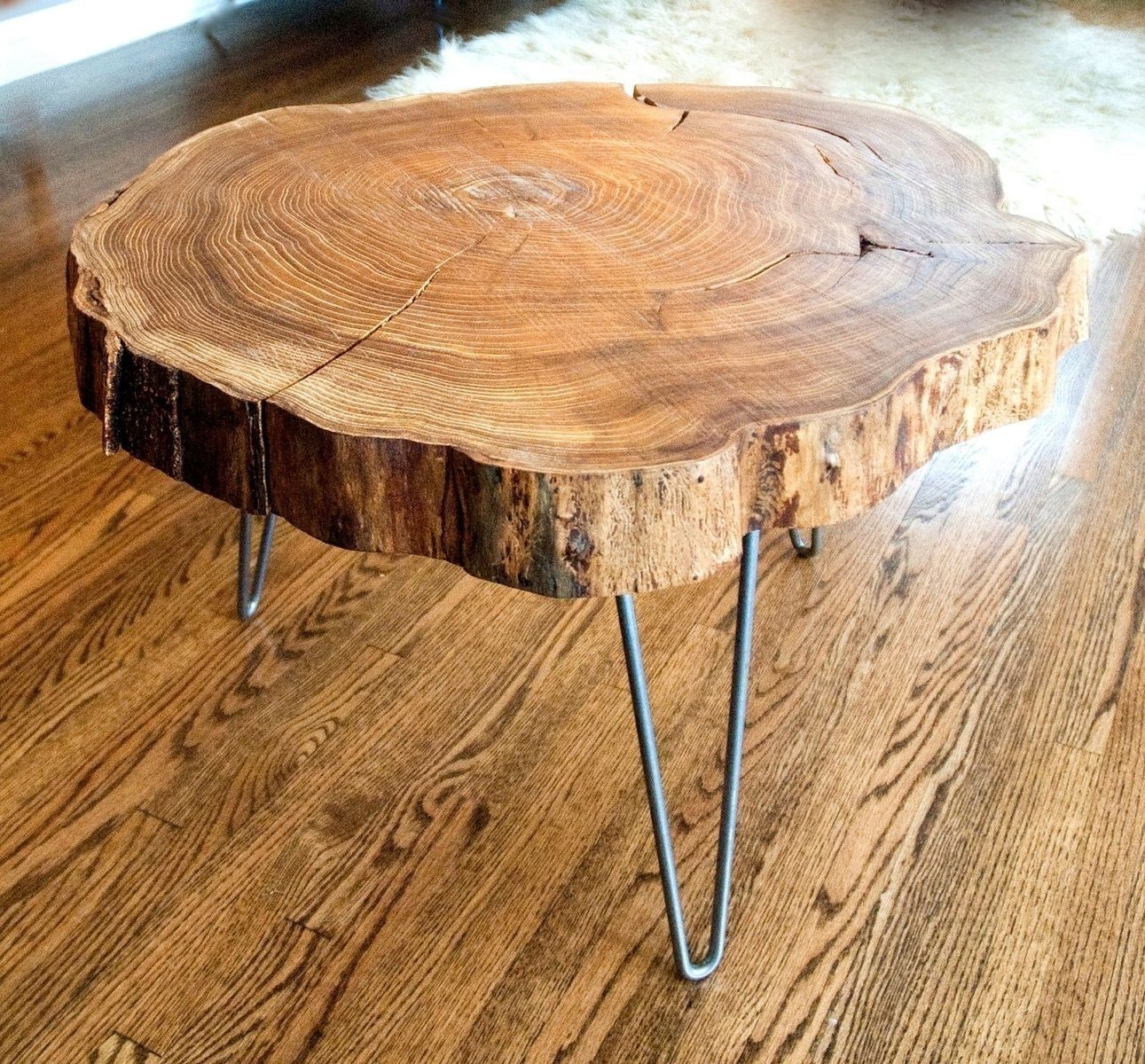 Custom Made Natural Live Edge Round Slab Side Table / Coffee Table Pertaining To Live Edge Teak Coffee Tables (View 16 of 30)