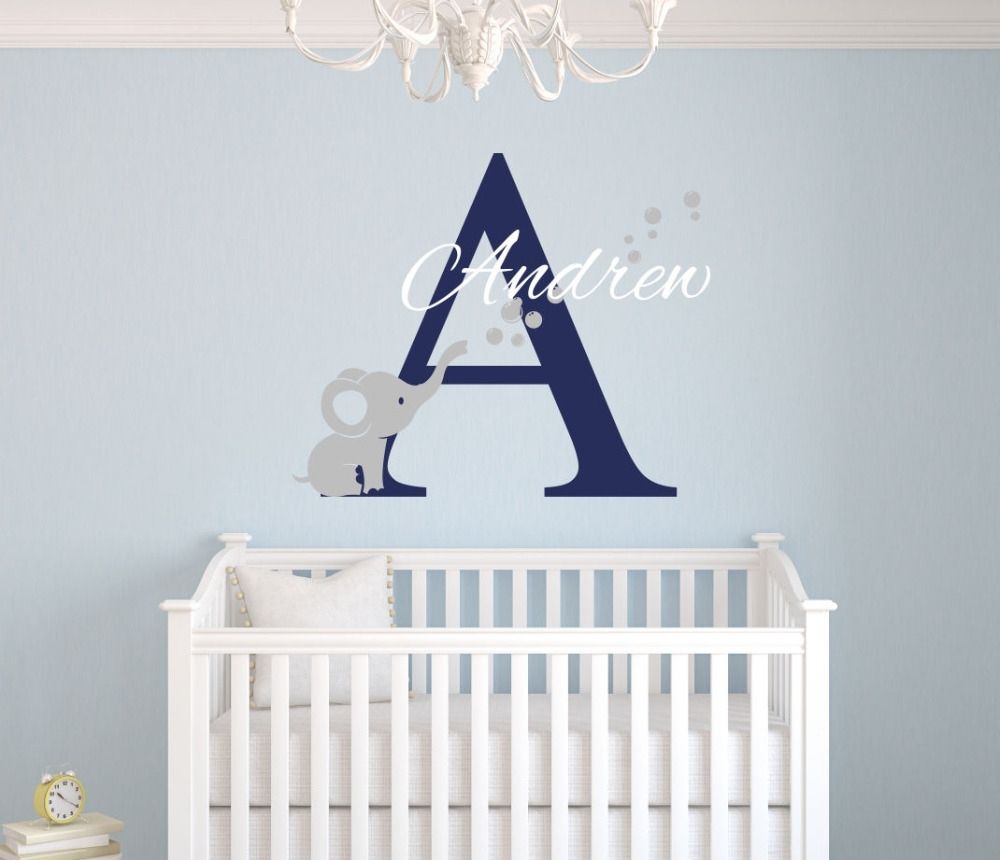 Custom Name Elephant Wall Stickers For Kids Room Personalized Boys Pertaining To Nursery Wall Art (View 10 of 20)