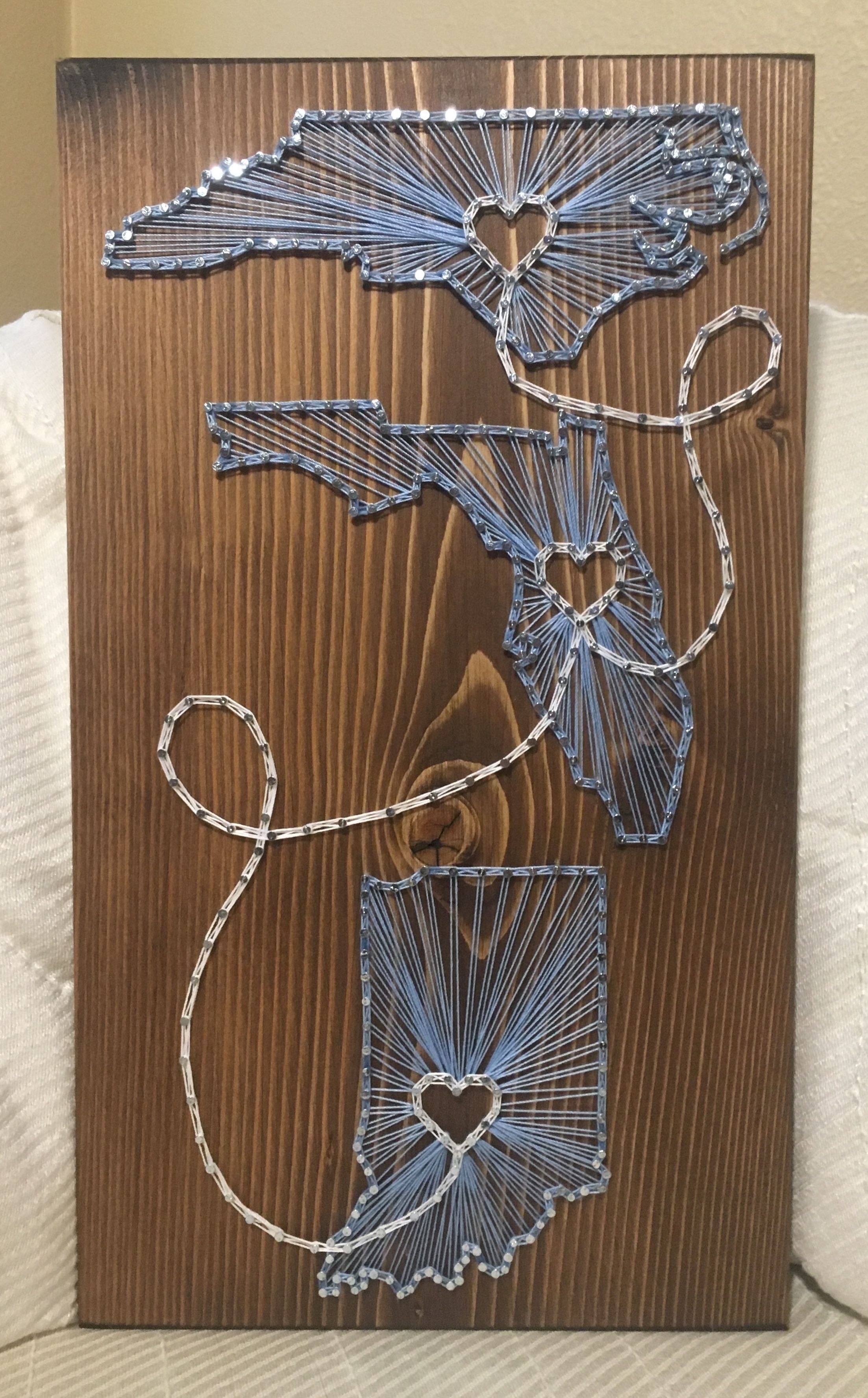 Custom Three States/countries String Art – State Love – Connecting For String Map Wall Art (Photo 8 of 20)