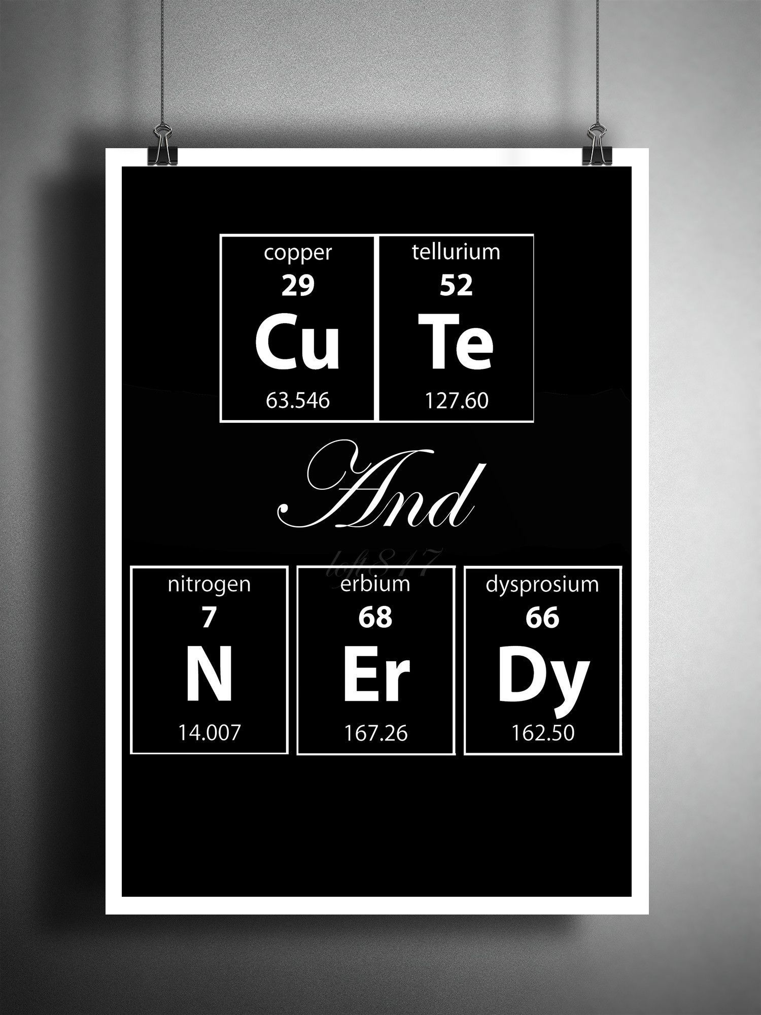 Cute And Nerdy, Periodic Table Art Print, Nerdy Art, Gift For Her Pertaining To Periodic Table Wall Art (Photo 8 of 20)
