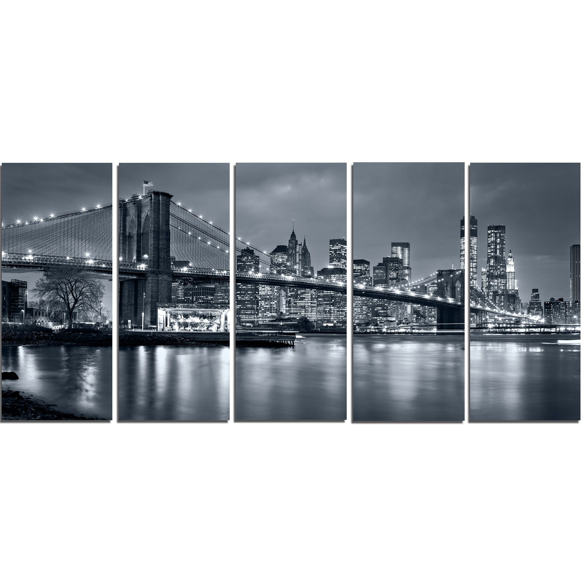 Designart Panorama New York City At Night 5 Piece Wall Art On With Regard To New York City Wall Art (Photo 7 of 20)