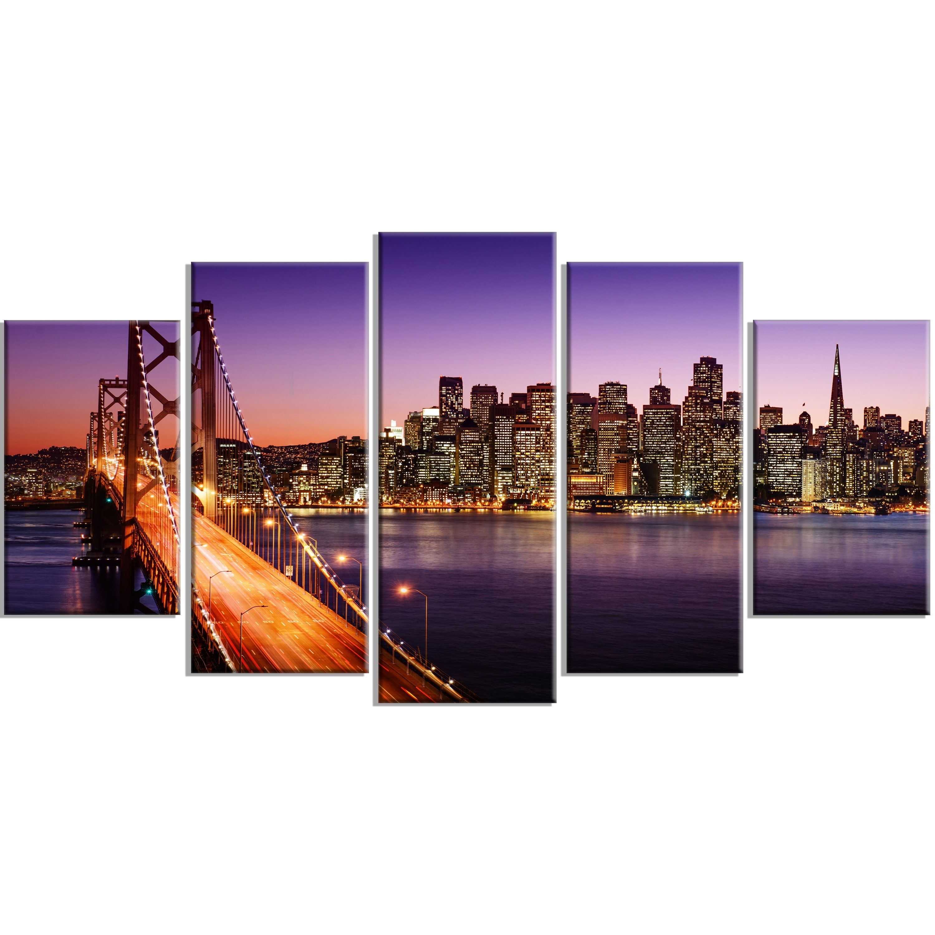 Designart 'san Francisco Skyline And Bay Bridge Sea Bridge' 5 Piece With Regard To San Francisco Wall Art (Photo 5 of 20)