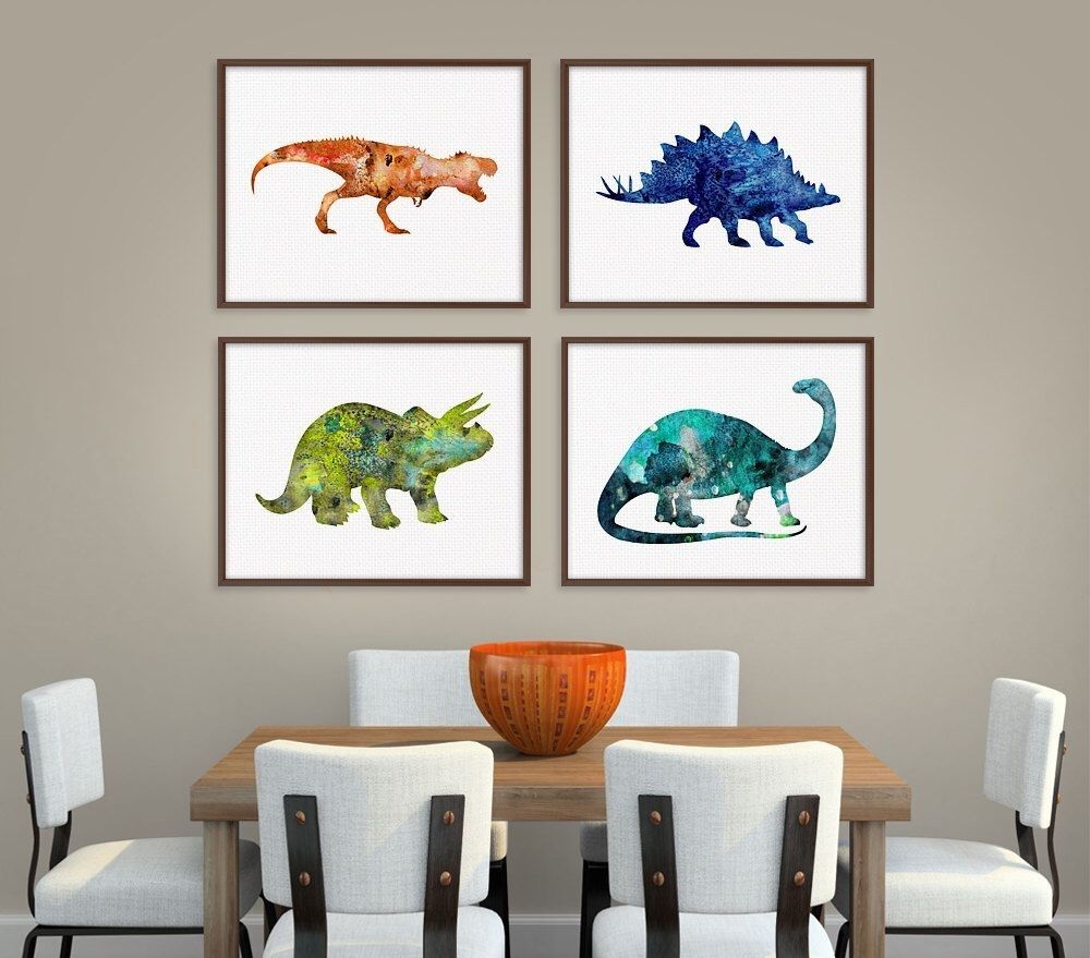Dinosaur Art Print, Set Of 4 Prints, Dinosaur Poster, Dinosaur Wall Inside Dinosaur Wall Art (Photo 6 of 20)