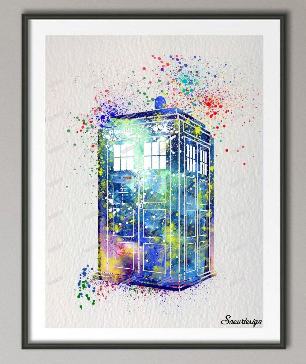 Diy Original Watercolor Doctor Who Tardis Wall Art Canvas Painting With Regard To Doctor Who Wall Art (View 8 of 20)