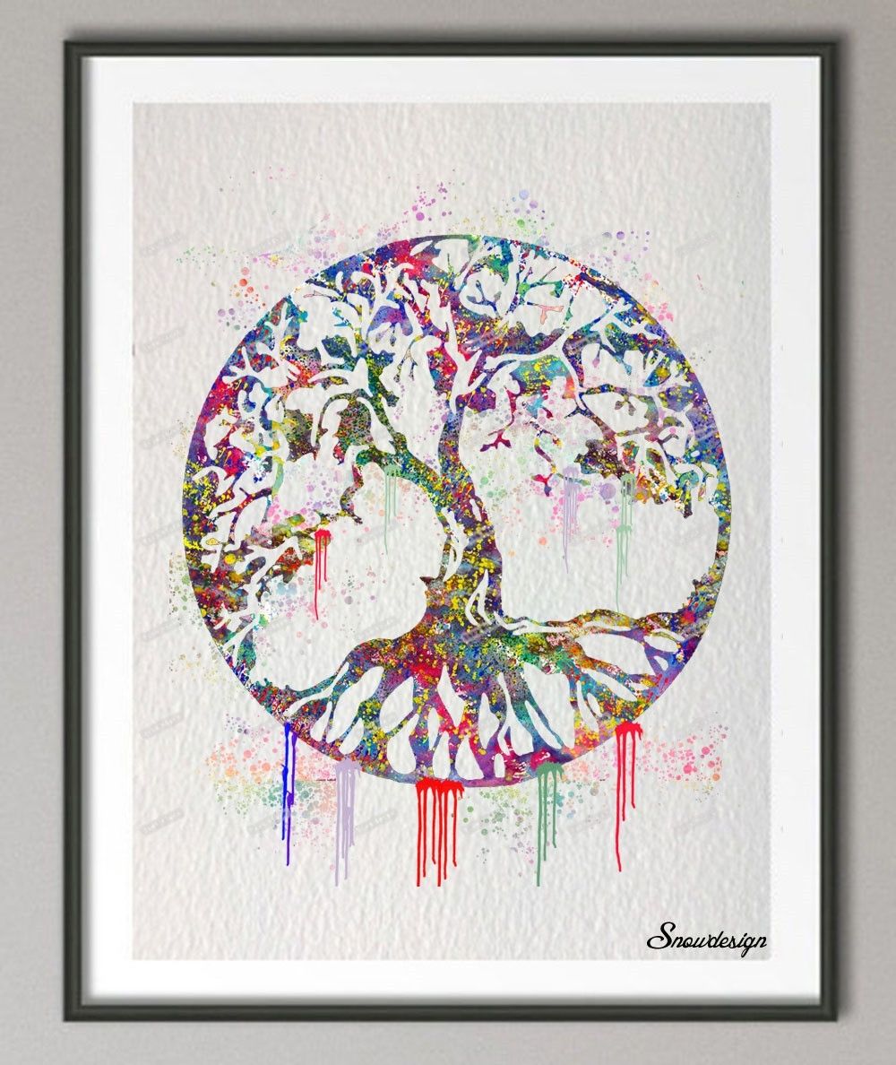 Diy Original Watercolor Round Tree Of Life Canvas Painting Wall Art With Regard To Tree Of Life Wall Art (View 18 of 20)