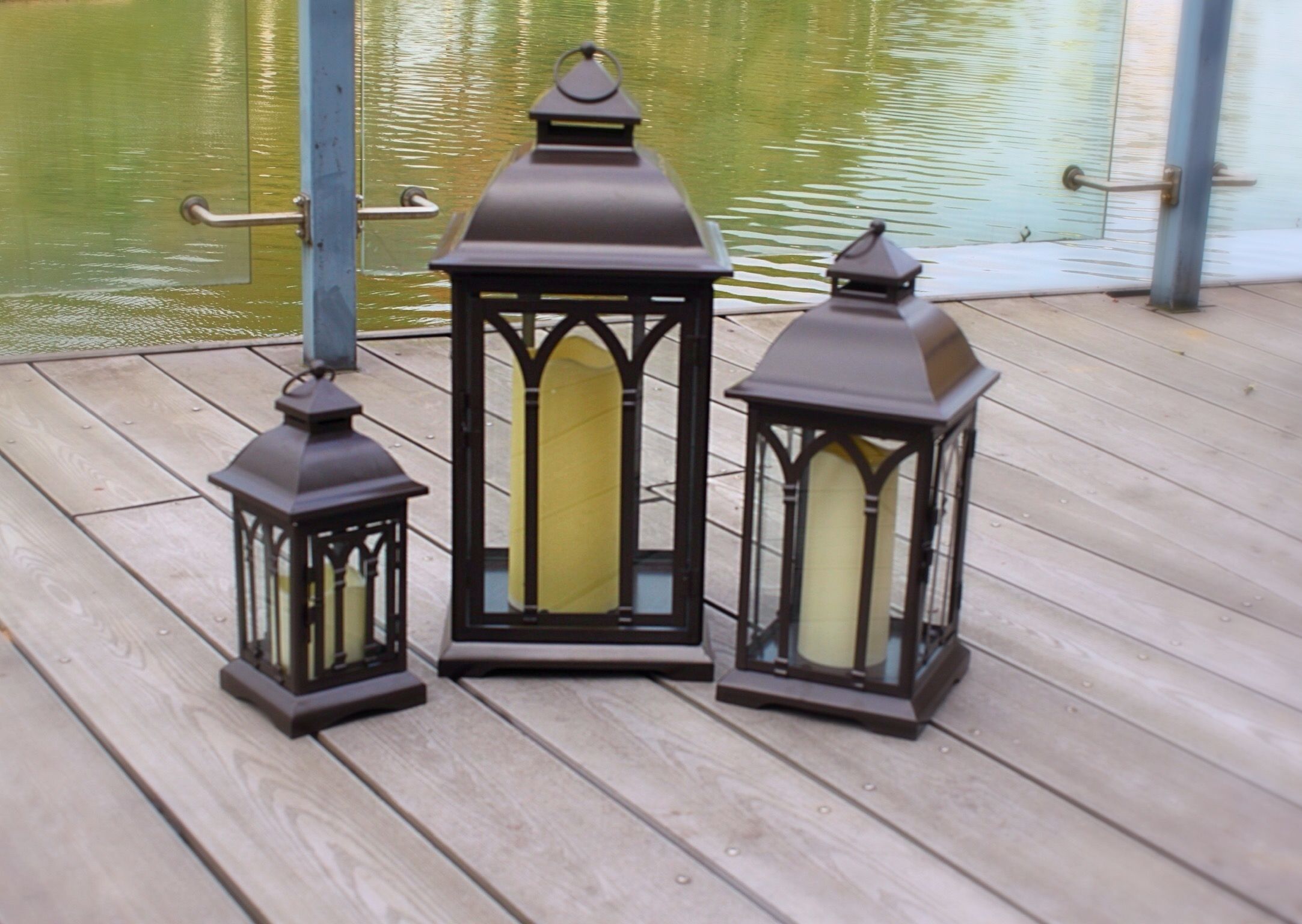Exclusive Indoor Or Outdoor Set Of 3 Lombard Patio Lanterns Pertaining To Outdoor Bronze Lanterns (View 8 of 20)