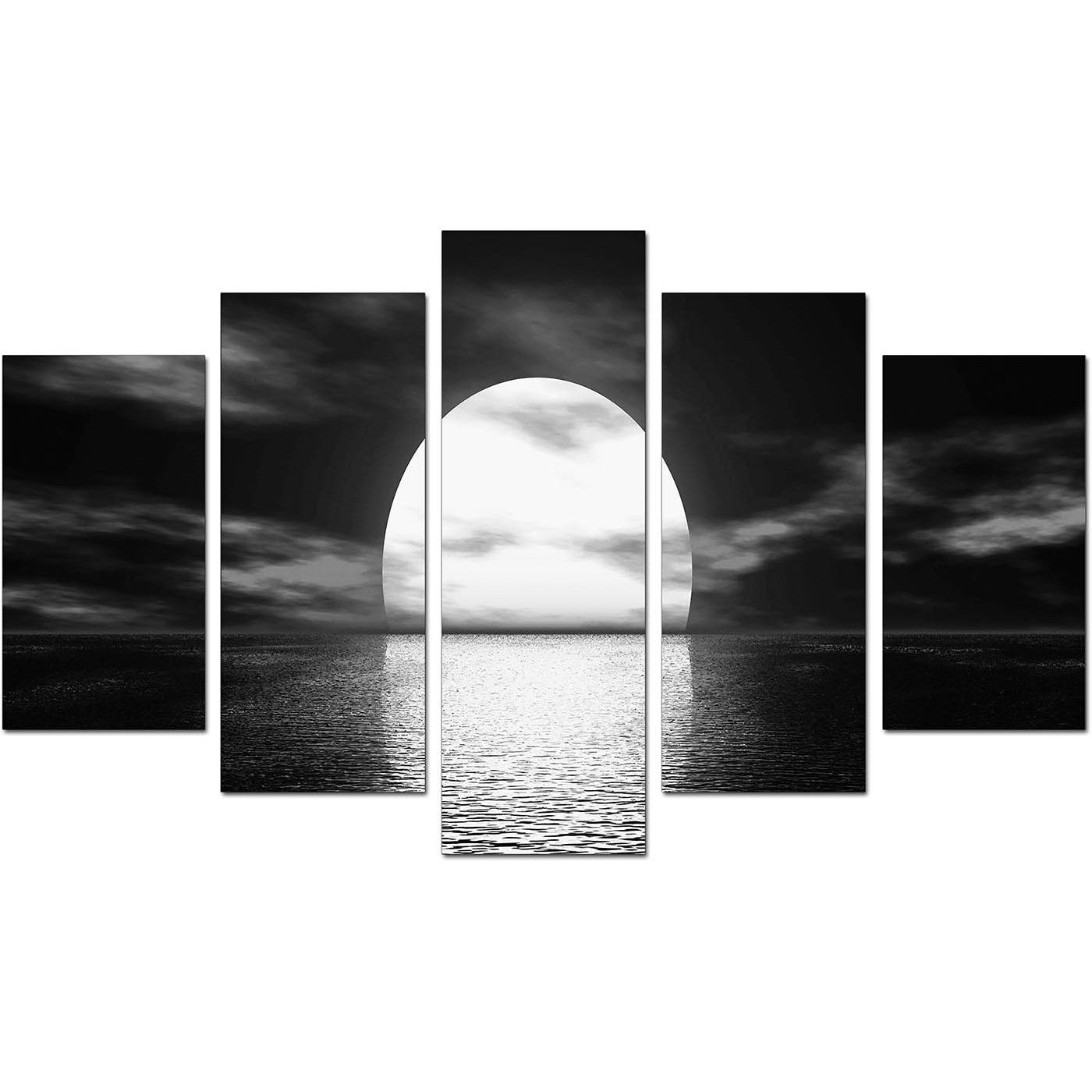 Extra Large Sunset Canvas Prints Uk Set Of Five In Black & White With Regard To Black And White Large Canvas Wall Art (View 4 of 20)