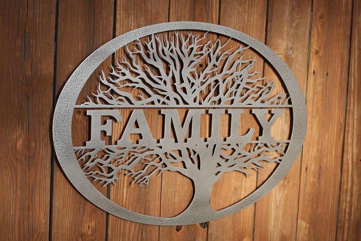 Family Tree Metal Wall Art With A Shimmer River Finish Mounted On A Intended For Family Metal Wall Art (View 9 of 20)