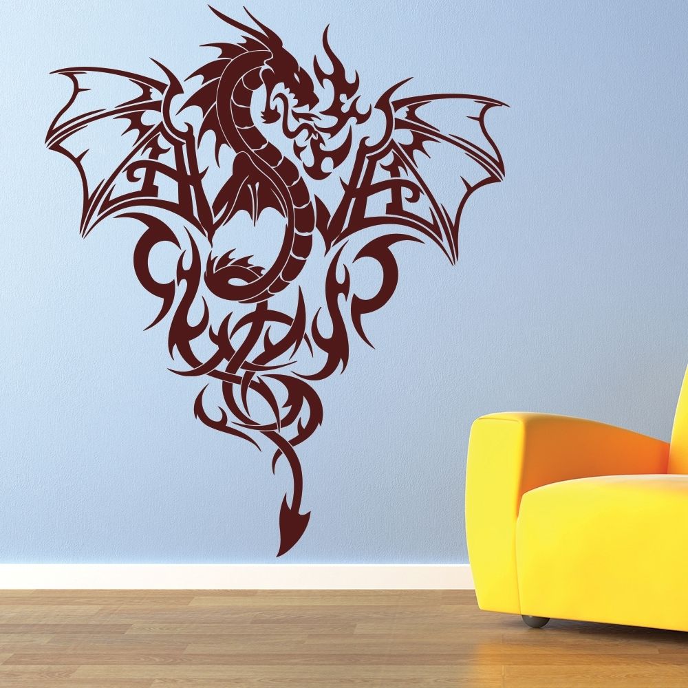 Fire Dragon Wall Sticker Tribal Monster Wall Decal Boys Bedroom Home With Dragon Wall Art (View 13 of 20)