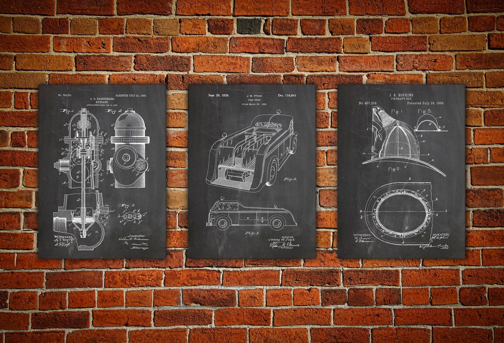 Firefighter Decor Patent Print Poster Group Firefighter Wall | Etsy With Regard To Firefighter Wall Art (View 17 of 20)