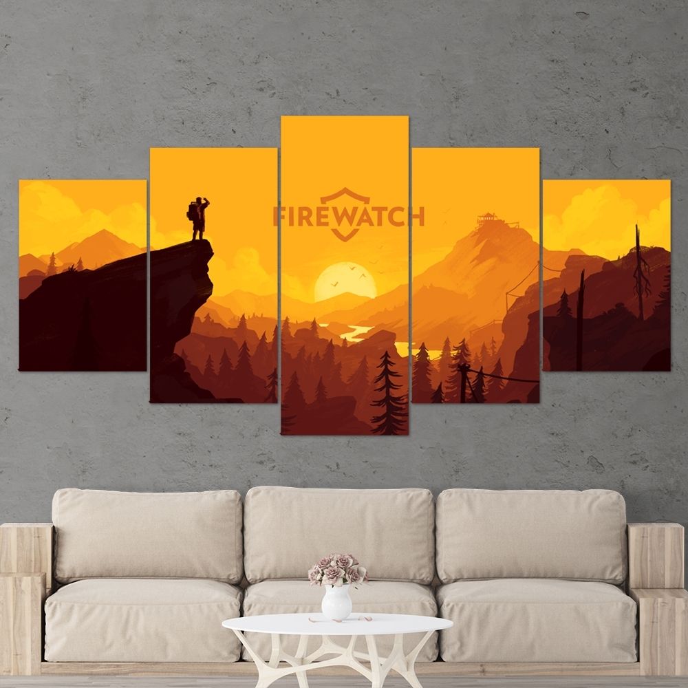 Firewatch 01 Abstract 5 Piece Canvas Wall Art Gaming Canvas – Game With Regard To Five Piece Canvas Wall Art (View 16 of 20)