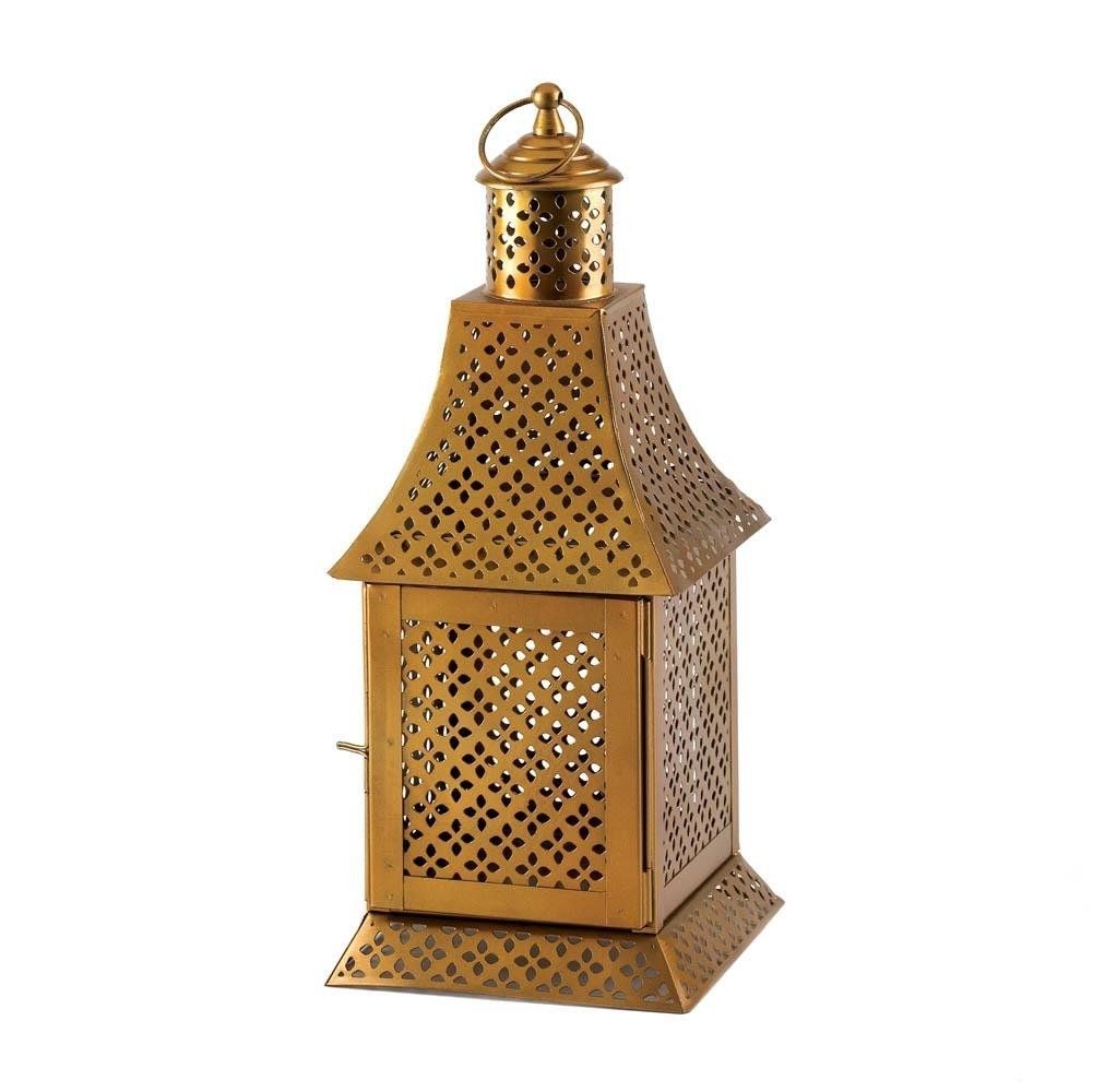 Floor Lantern, Enigma Gold Metal House Porch Portable Outdoor Inside Gold Outdoor Lanterns (View 6 of 20)