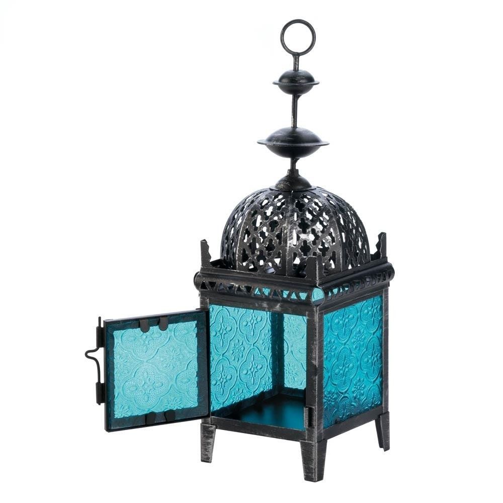 Floor Lanterns, Blue Medallion Metal Decorative Patio Charm Outdoor In Blue Outdoor Lanterns (View 7 of 20)