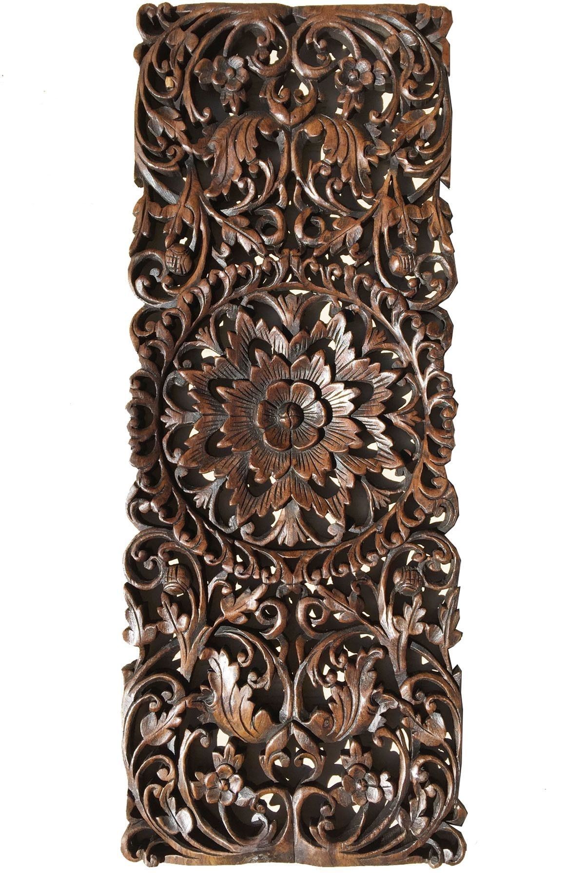 Floral Tropical Carved Wood Wall Panel (View 10 of 20)