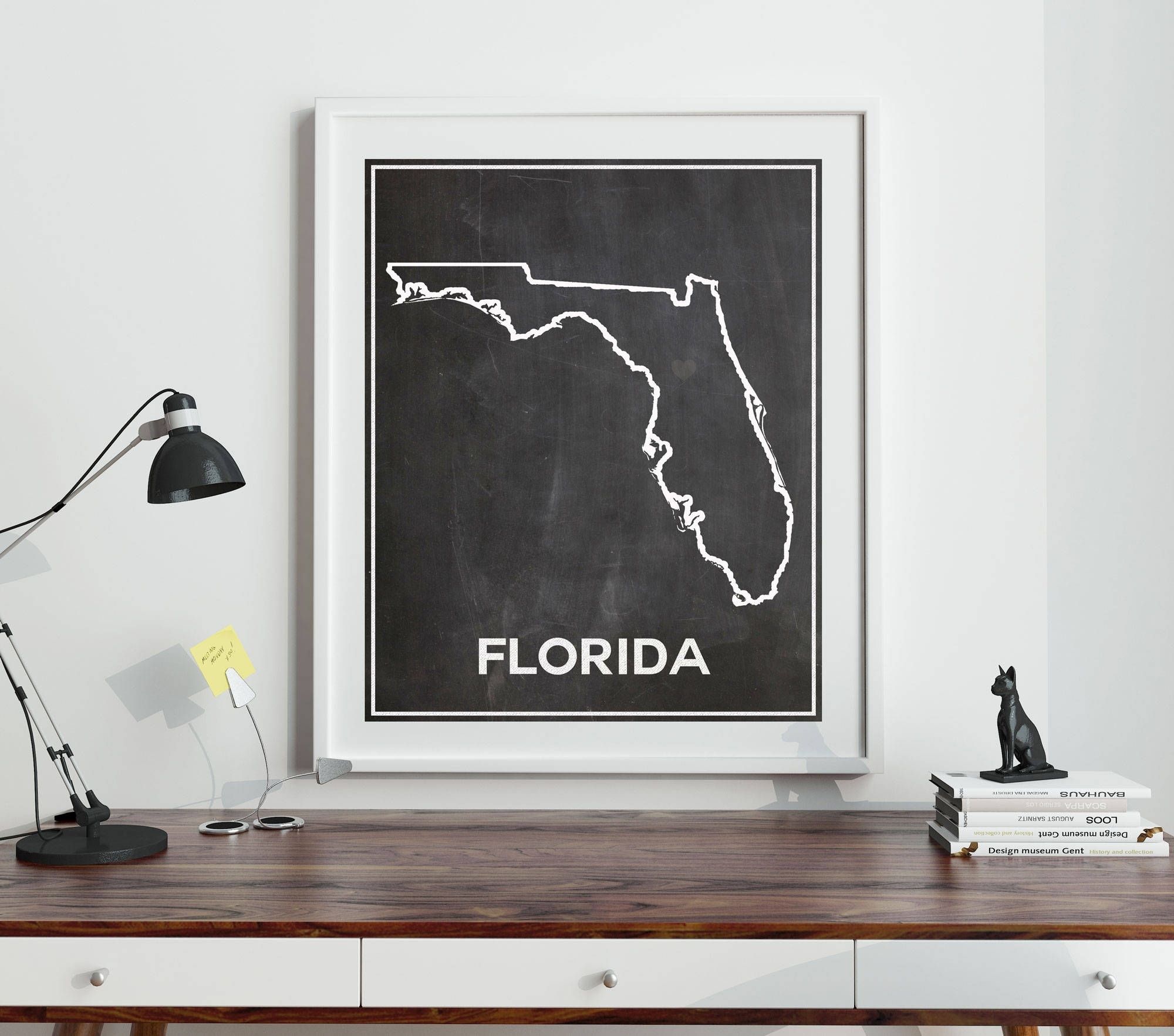 Florida Chalkboard Map Of Florida Florida Poster Florida Wall Art In Florida Wall Art (View 15 of 20)