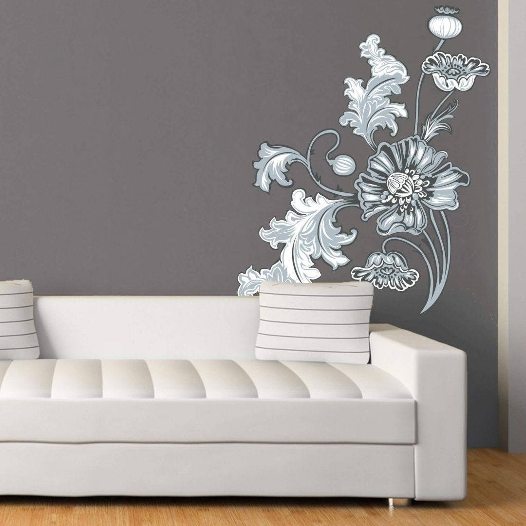 Flower Tendril Grey Wall Sticker Wall Art Design Ideas Of Stencil In Stencil Wall Art (View 2 of 20)