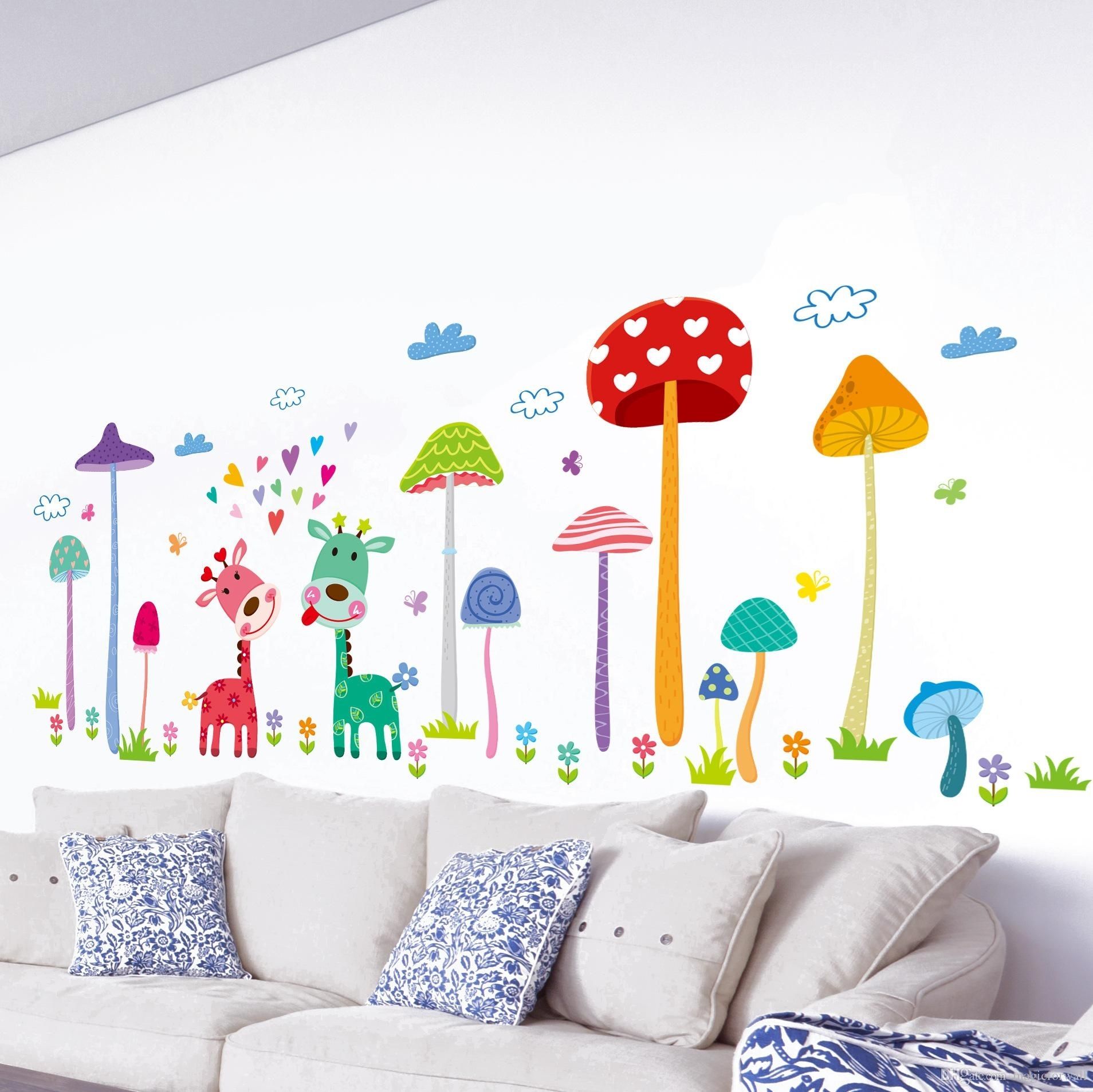 Forest Mushroom Deer Animals Home Wall Art Mural Decor Kids Babies Pertaining To Kids Wall Art (View 2 of 20)