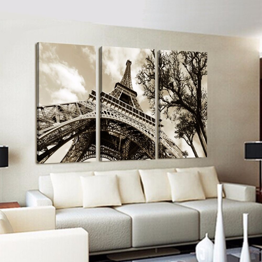 Free Shipping Canvas Painting Wall Pictures 3panels Wall Art The Within Eiffel Tower Wall Art (View 20 of 20)