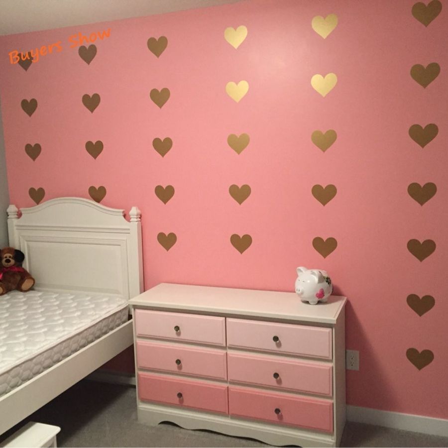 Free Shipping Metallic Gold Wall Stickers Heart Shaped Pattern Vinyl In Vinyl Wall Art (View 18 of 20)