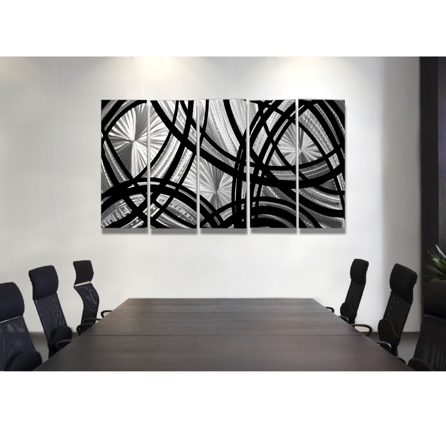 Frequency One – Black And Silver Metal Wall Art – 5 Panel Wall Décor In Black Metal Wall Art (View 7 of 20)