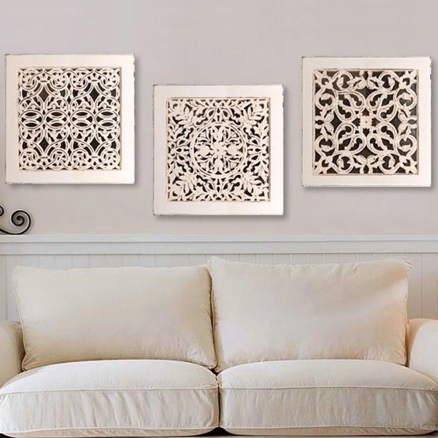 Fretwork Wall Art: White (set Of 3) | The Yellow Door Store Intended For White Wall Art (View 15 of 20)