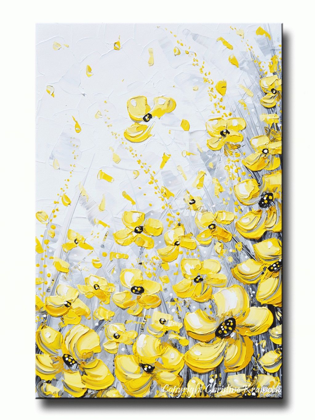 Giclee Print Art Yellow Grey Abstract Painting Poppy Flowers Coastal Inside Yellow And Grey Wall Art (View 9 of 20)