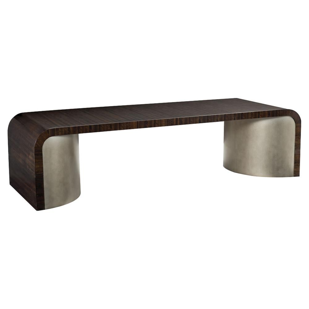 Goode Modern Classic Dark Wood Bronze Curved Rectangular Waterfall Within Waterfall Coffee Tables (View 21 of 30)