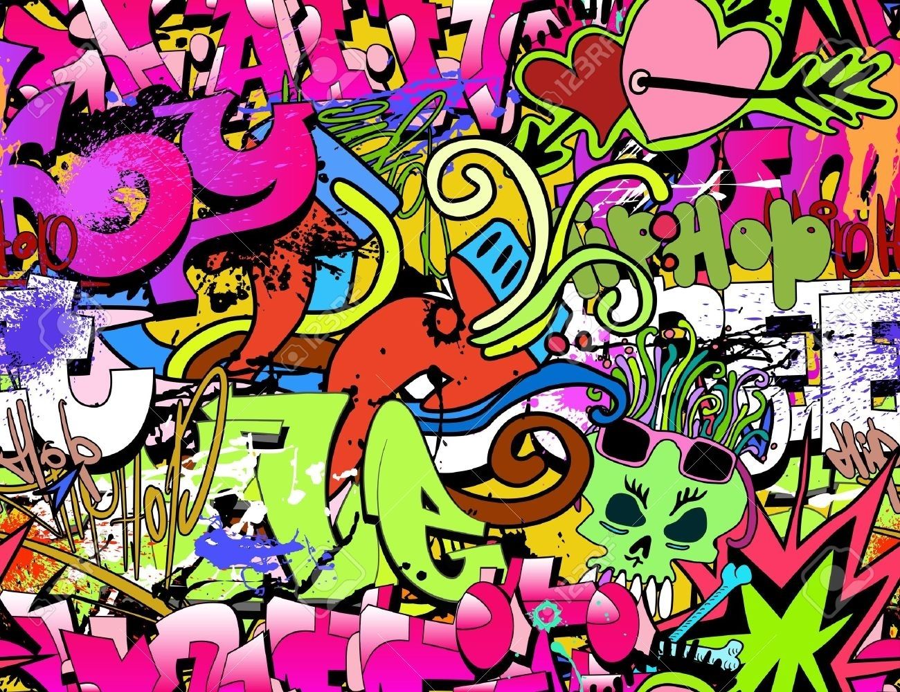 Graffiti Wall Art Background Hip Hop Style Seamless Texture With Regard To Hip Hop Wall Art (View 3 of 20)