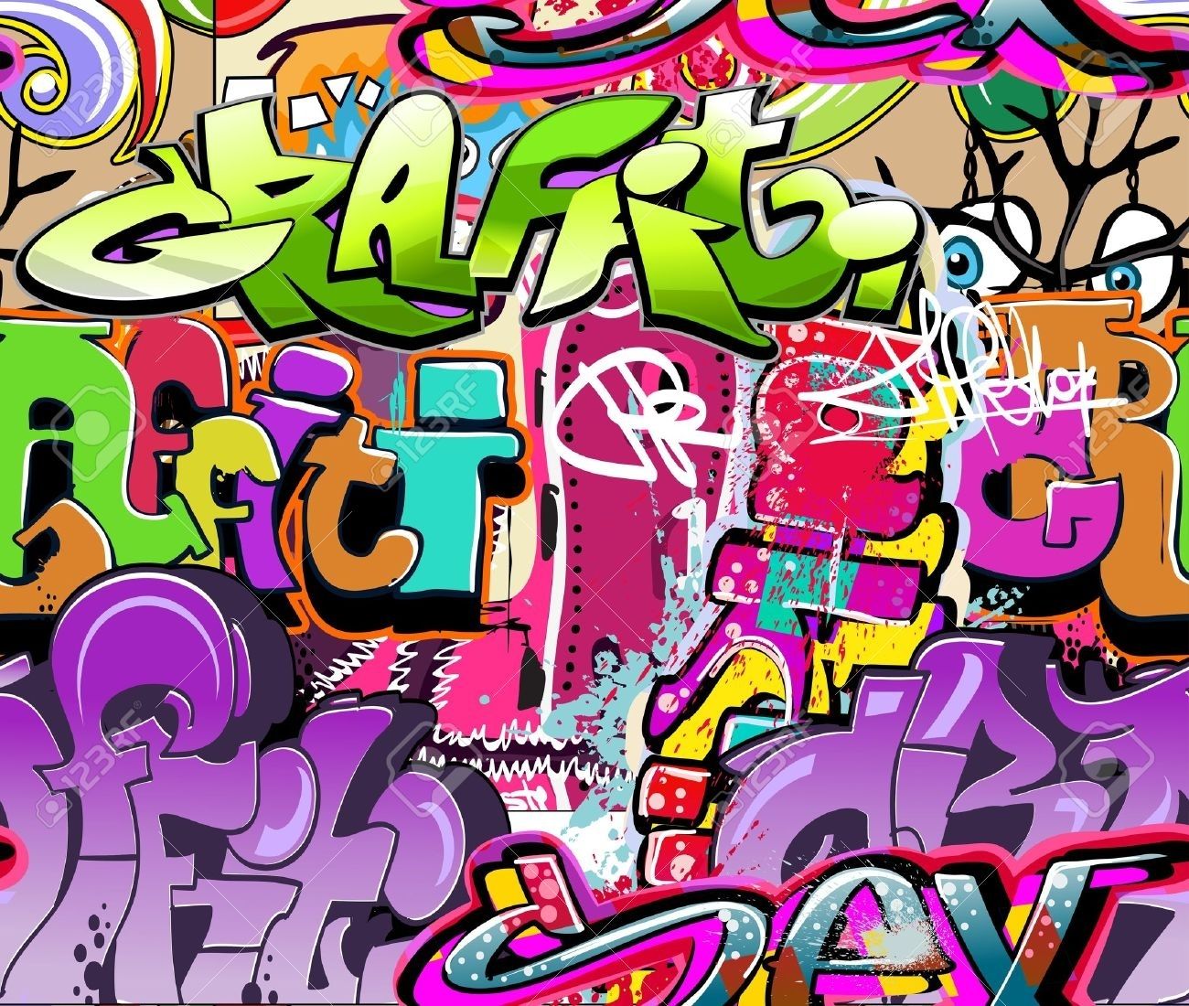 Graffiti Wall. Urban Art Vector Background. Seamless Hip Hop Regarding Hip Hop Wall Art (Photo 8 of 20)