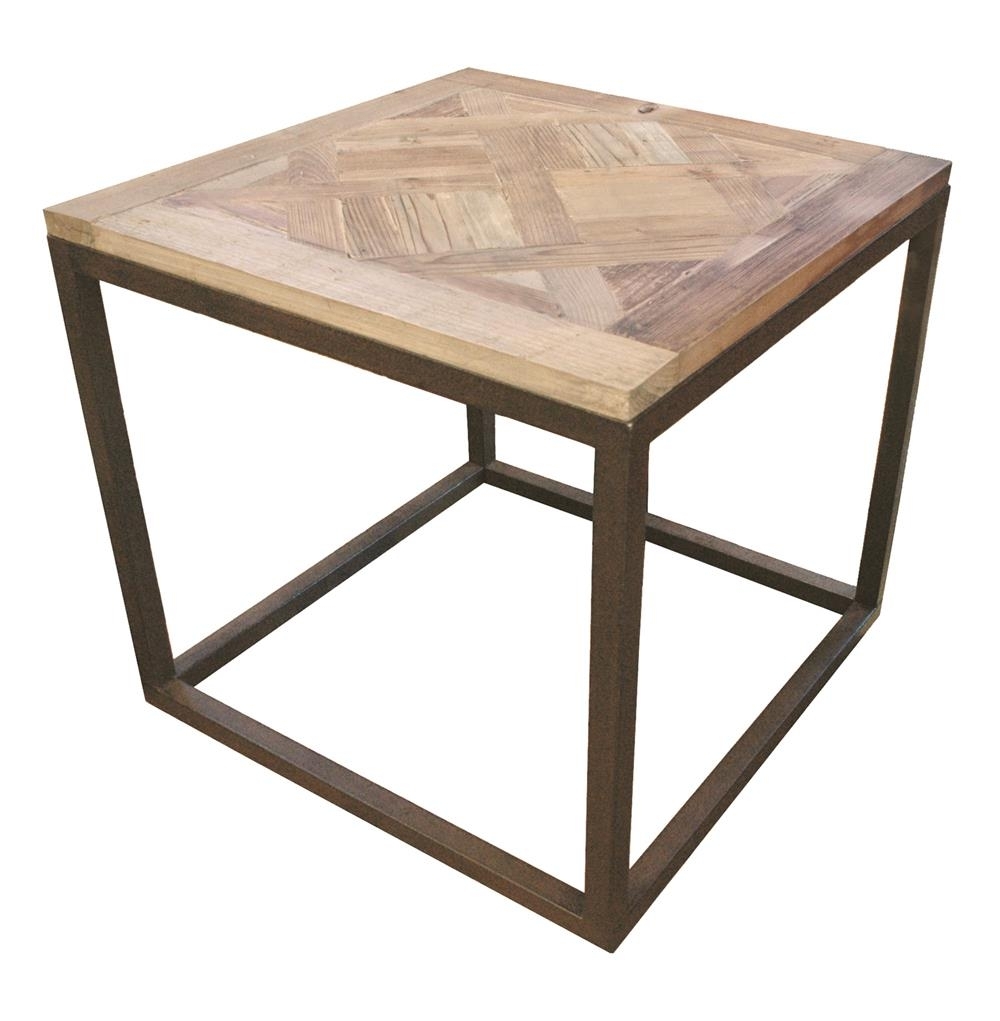 Gramercy Modern Rustic Reclaimed Parquet Wood Iron Side Table Intended For Parquet Coffee Tables (Photo 9 of 30)