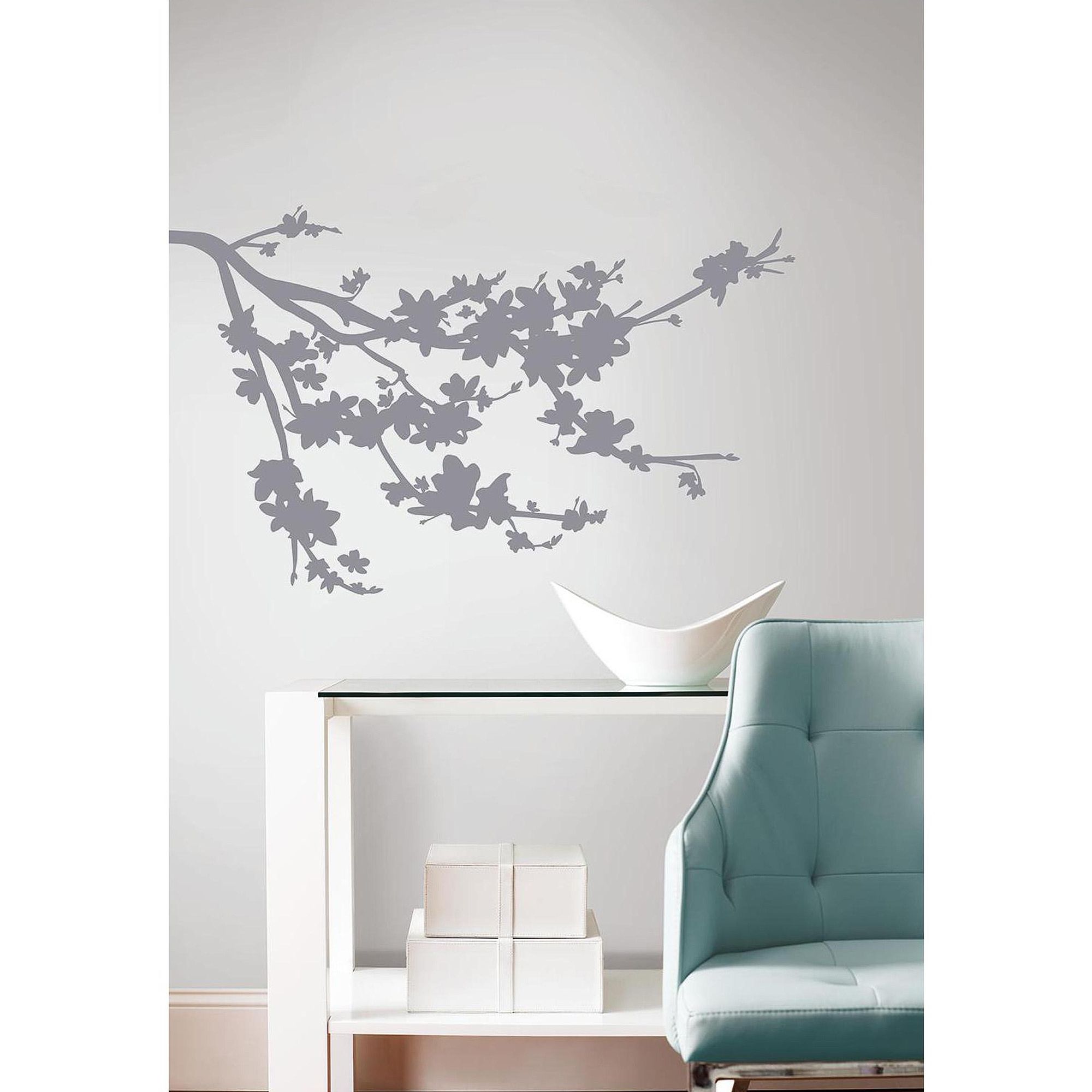 Gray Silhouette Blossom Branch Peel And Stick Wall Decals – Walmart Throughout Wall Art At Walmart (View 14 of 20)