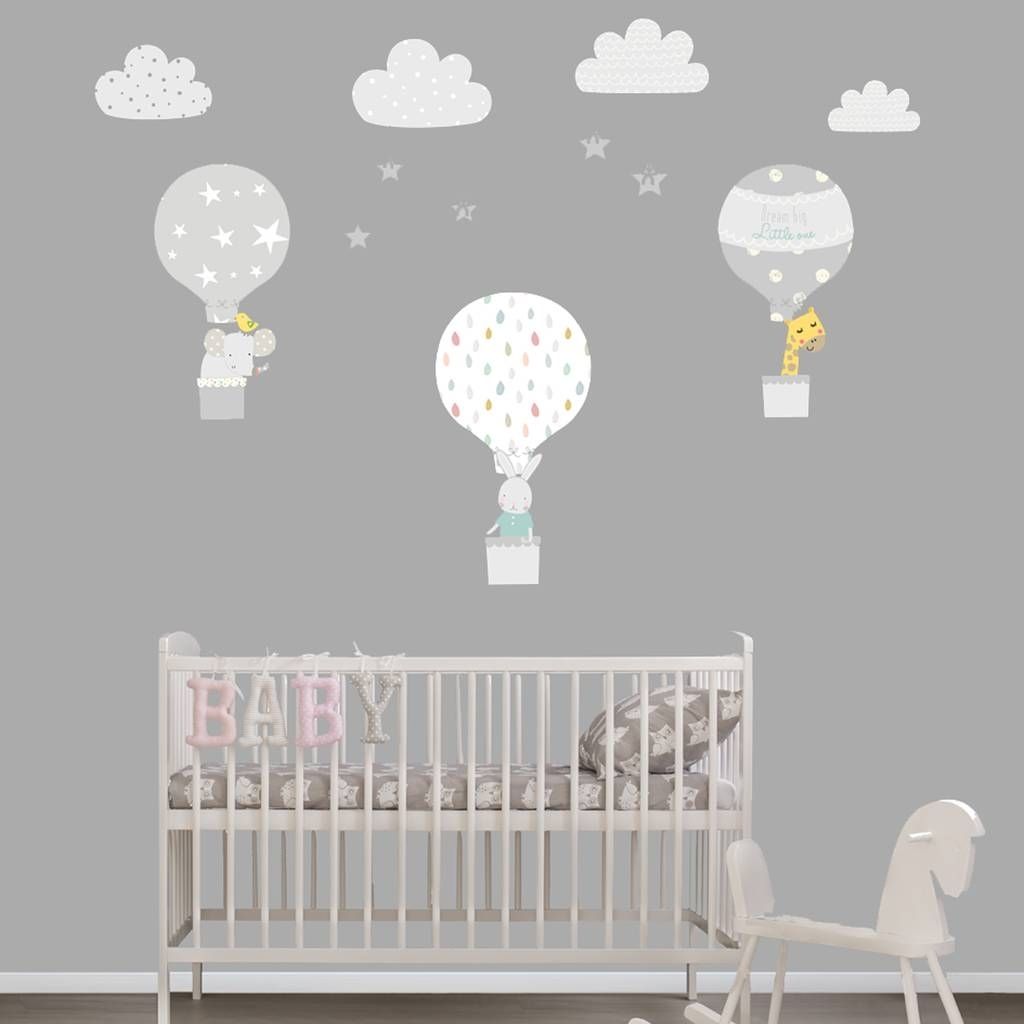 Grey Hot Air Balloon Fabric Wall Stickerslittleprints For Nursery Wall Art (View 6 of 20)