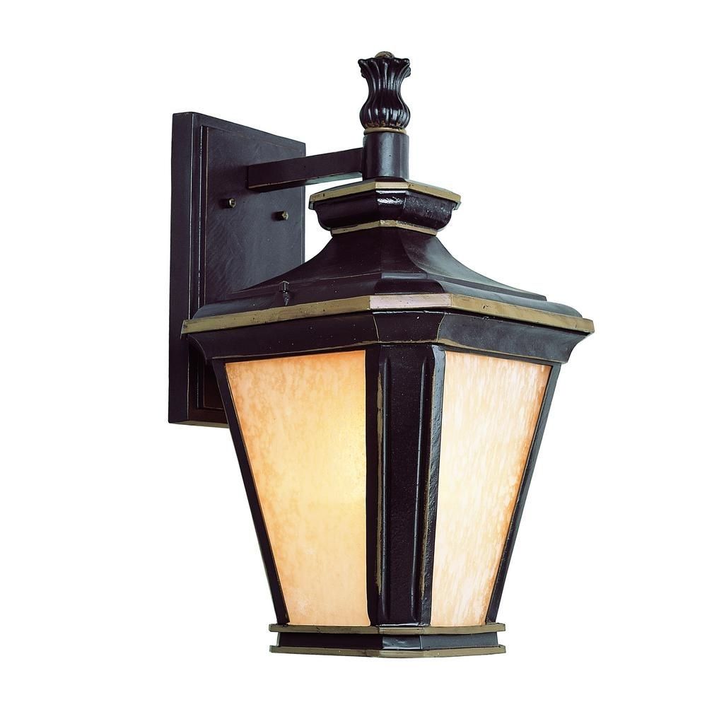 Hampton 1 Light Brown And Gold Outdoor Wall Mount Lantern | Outdoor Inside Gold Outdoor Lanterns (View 18 of 20)
