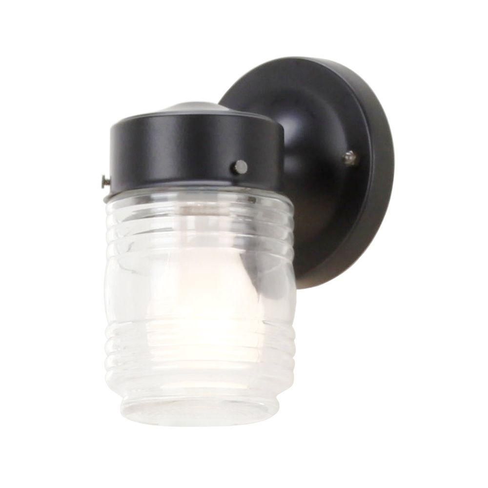 Hampton Bay 1 Light Matte Black Outdoor Jelly Jar Wall Light Wb0317 Intended For Outdoor Jar Lanterns (View 13 of 20)