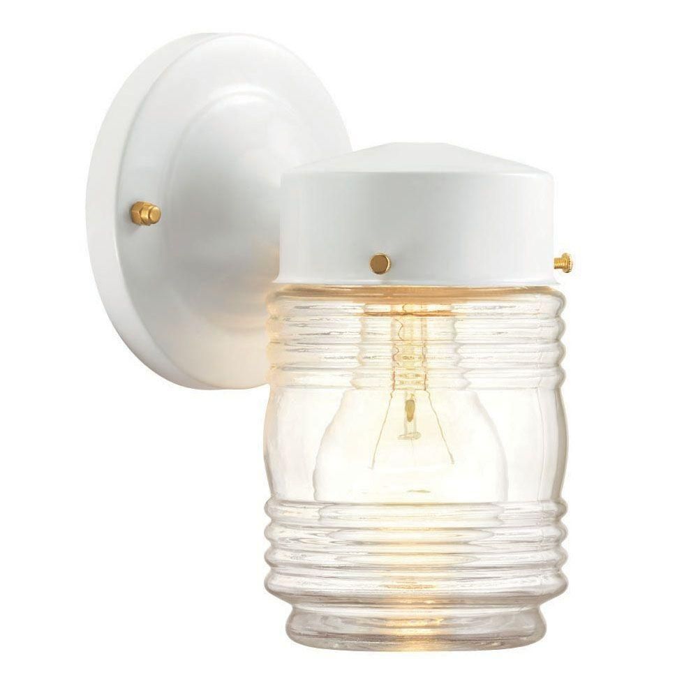 Hampton Bay 1 Light Outdoor Matte White Jelly Jar Wall Lantern For Outdoor Jar Lanterns (View 19 of 20)