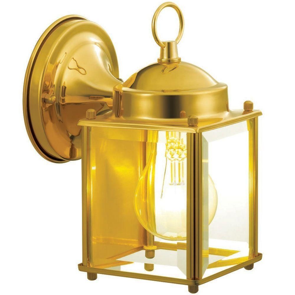 Hampton Bay 1 Light Polished Brass Outdoor Wall Mount Lantern With Brass Outdoor Lanterns (View 9 of 20)