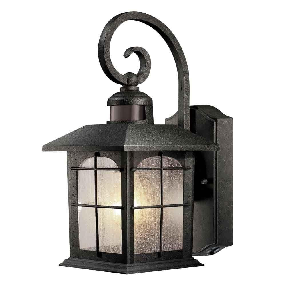 Hampton Bay 180 Degree 1 Light Aged Iron Outdoor Motion Sensing Wall Intended For Home Depot Outdoor Lanterns (Photo 10 of 20)