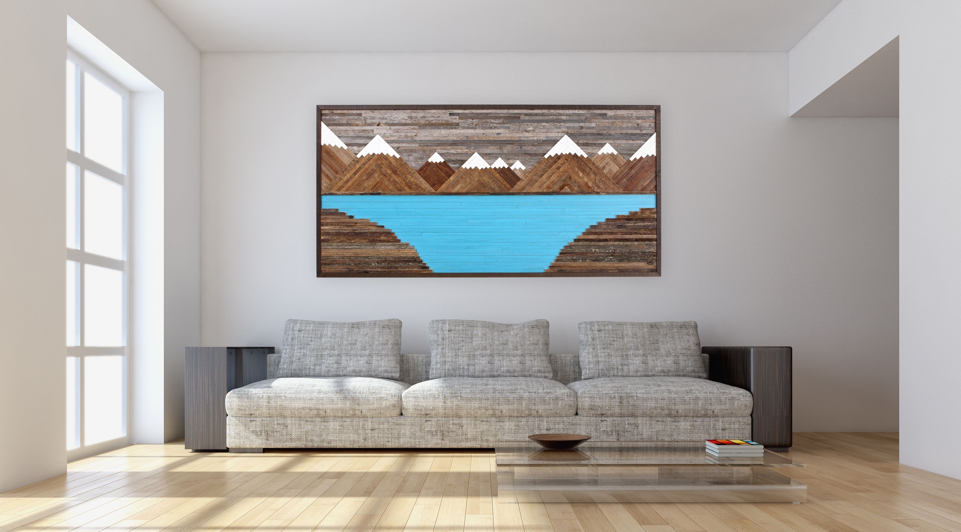 Handmade Glacier Mountain Landscape, Wood Wall Art, Reclaimed Wood With Regard To Wood Art Wall (View 13 of 20)