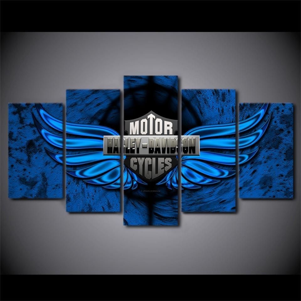 Harley Davidson Bar And Shield Logo With Blue Wings – 5 Piece Canvas With Harley Davidson Wall Art (View 9 of 20)