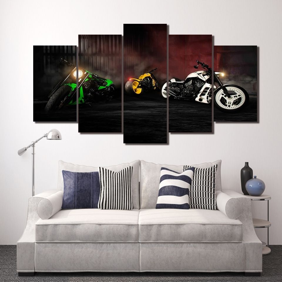 Harley Davidson Sport Motor 5 Pieces Canvas Framed Printed Wall Art Throughout Harley Davidson Wall Art (View 19 of 20)