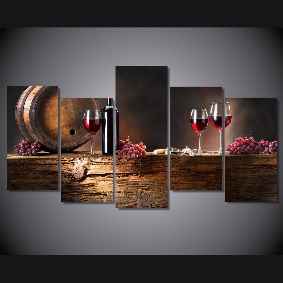 Hd 5 Piece Canvas Art Print Red Wine Grapes Wineglasses Painting With Regard To Five Piece Canvas Wall Art (View 15 of 20)