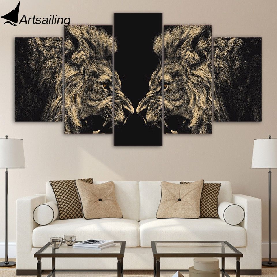 Hd 5 Pieces Canvas Paintings Printed Animal Art Lion Wall Art Canvas For Lion Wall Art (Photo 15 of 20)