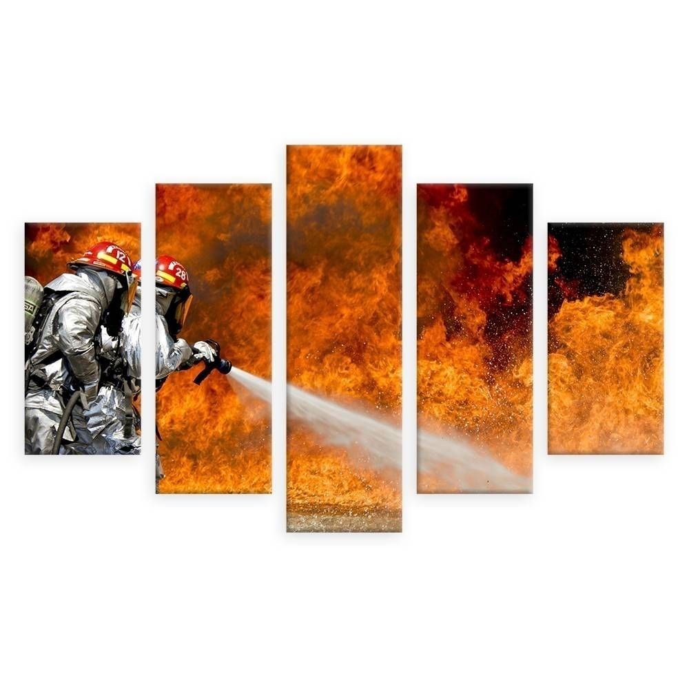 Hd Posters Frame Living Room Wall Art Print 5 Panel Firefighter Fire Intended For Firefighter Wall Art (View 4 of 20)