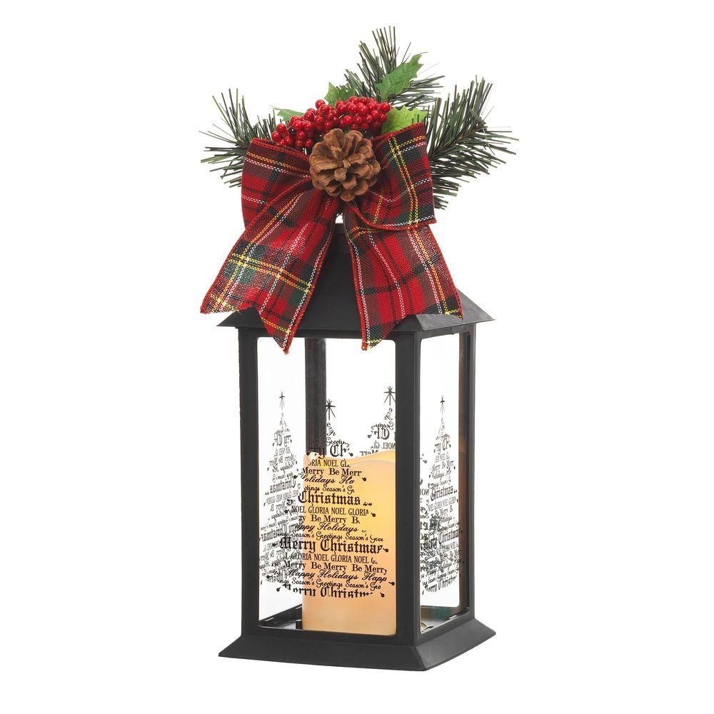 Home Accents Holiday 13 In. Black Plastic Lantern With Outdoor Resin In Outdoor Timer Lanterns (Photo 16 of 20)