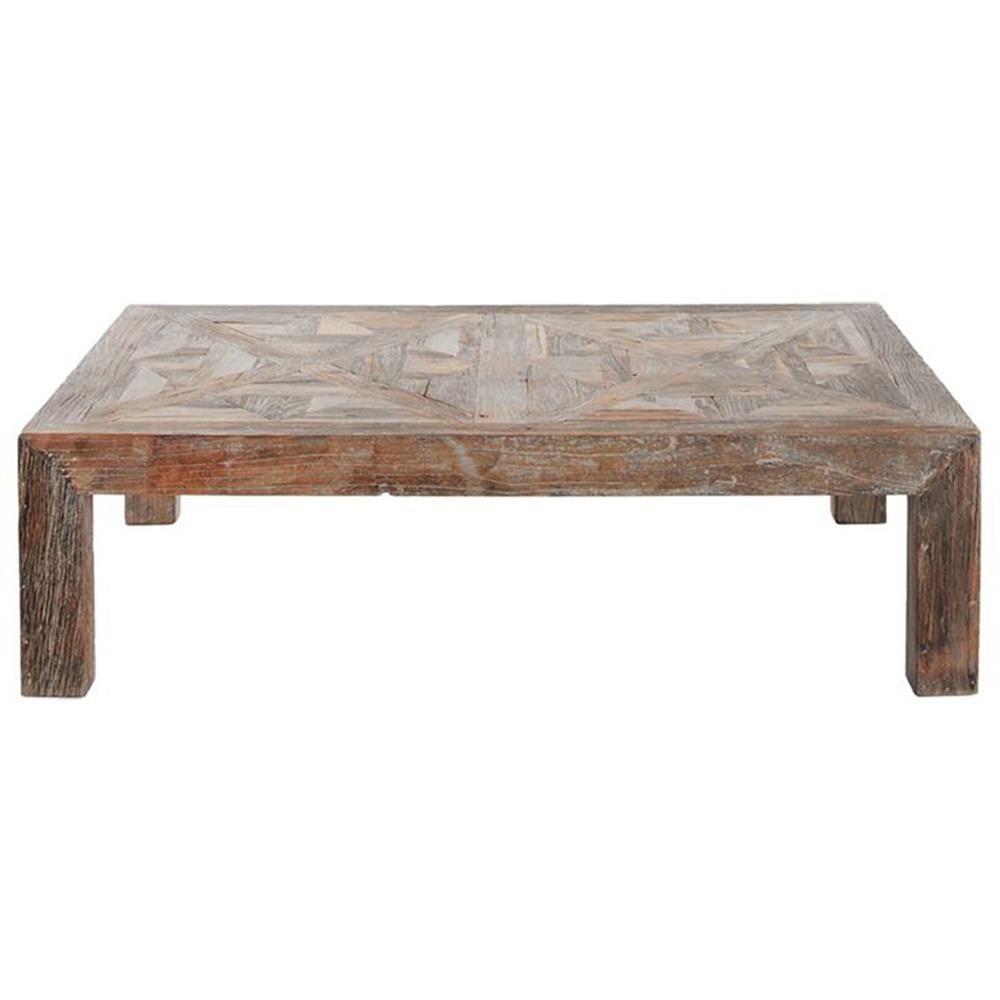 Horace Rustic Lodge Reclaimed Elm Parquet Coffee Table | Kathy Kuo Home Throughout Parquet Coffee Tables (View 4 of 30)