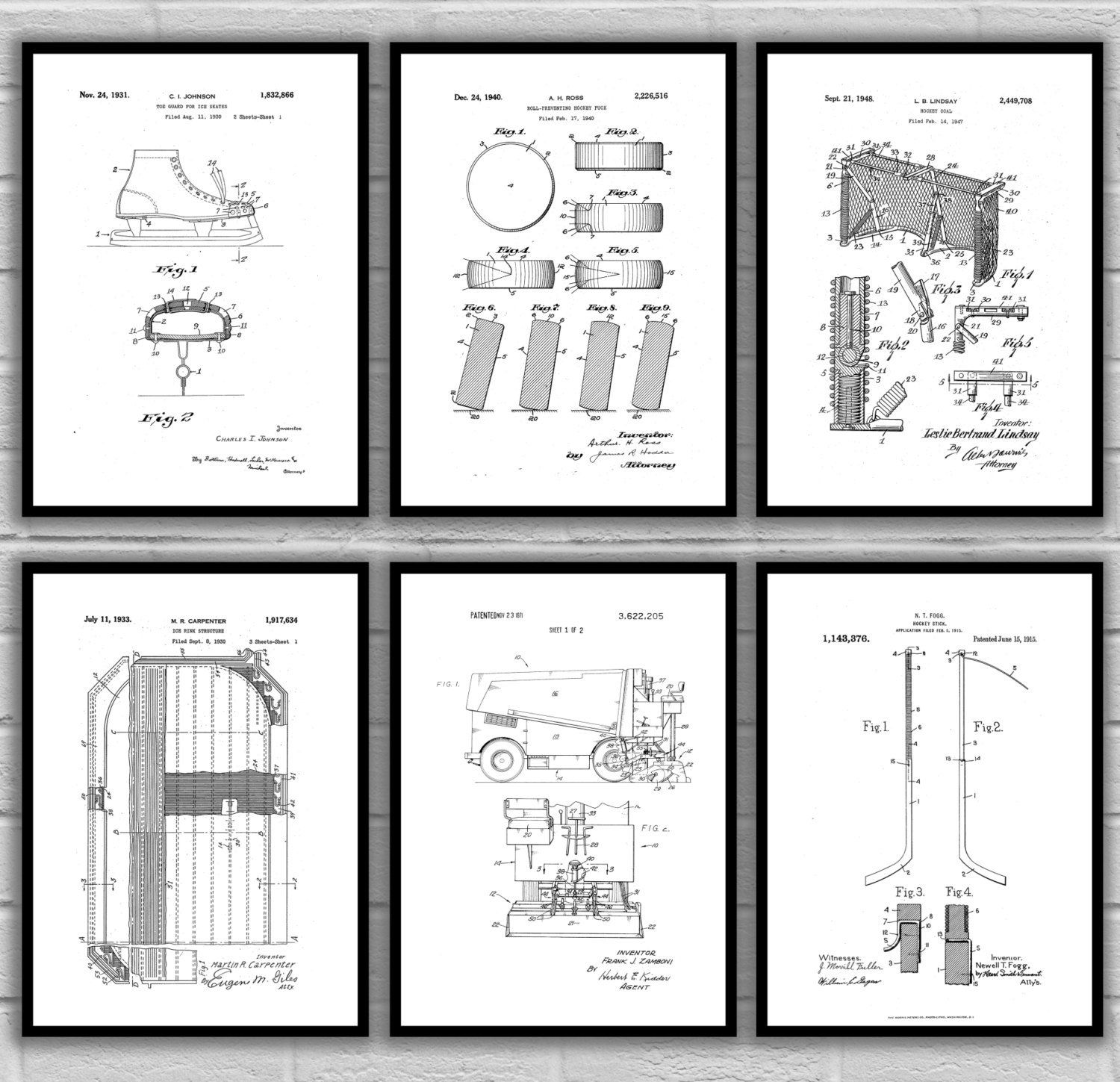Ice Hockey Patent Print Set Of 6, Hockey Patent Prints, Hockey Regarding Hockey Wall Art (View 7 of 20)
