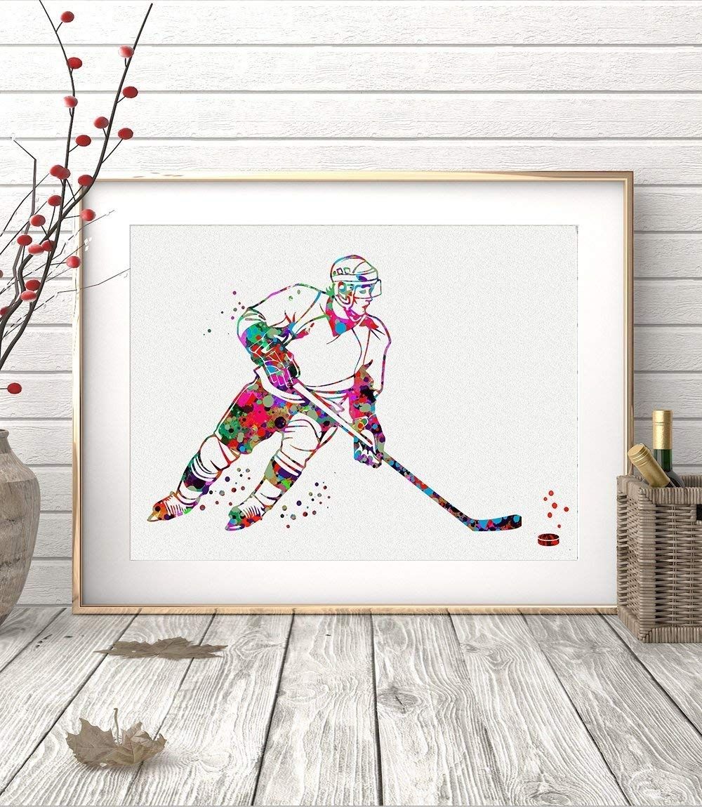 Ice Hockey Player Sports Watercolor Poster Art Prints Wall Decor Throughout Hockey Wall Art (View 18 of 20)