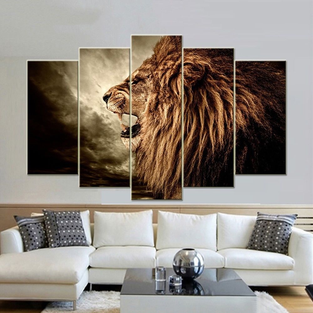 Ik  5 Panels Lion Canvas Print Wall Art Painting Unframed Picture With Regard To Lion Wall Art (Photo 17 of 20)